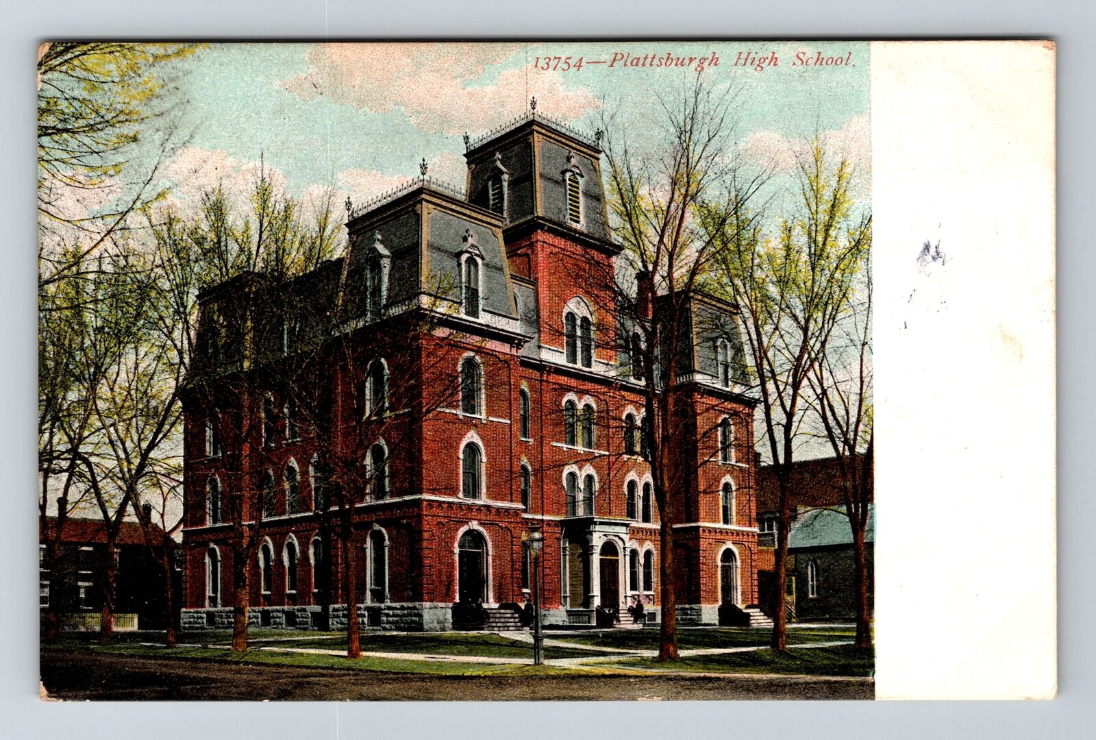 Plattsburg NY-New York, Plattsburgh High School, c1908 Vintage Souvenir Postcard
