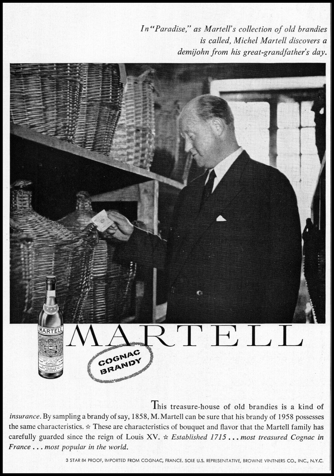 1958 Michel Martell old brandies Martell Cognac Brandy retro photo print ad LA18