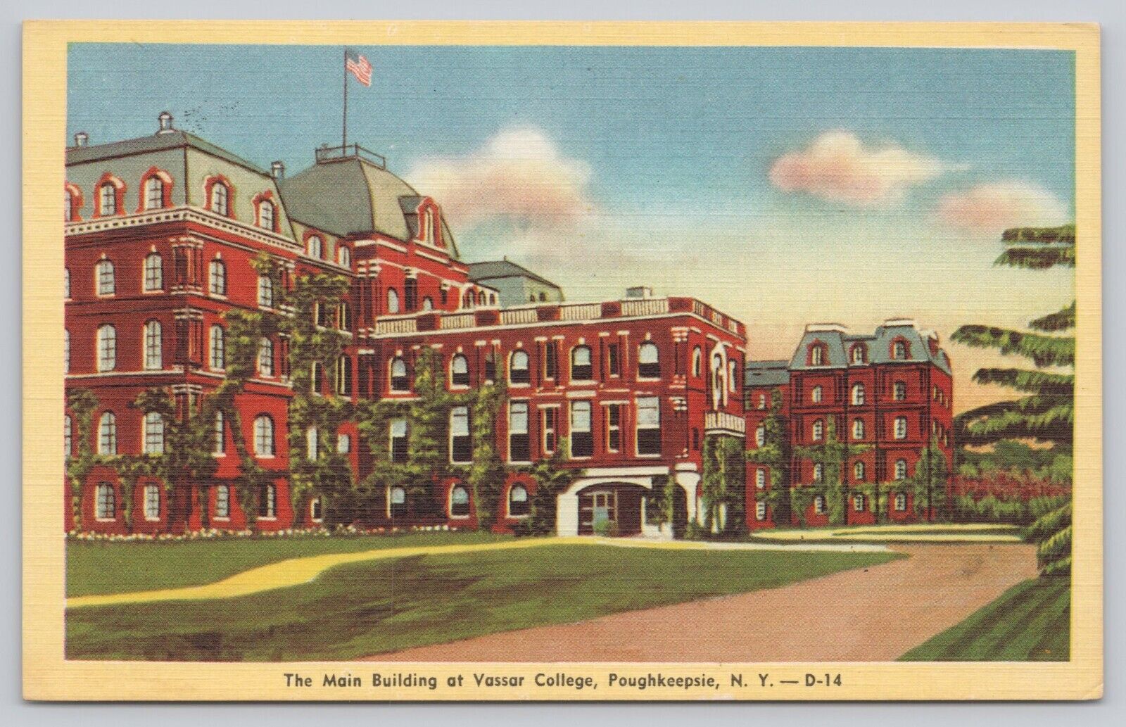 Vassar College Main Building Poughkeepsie New York NY Vintage Linen Postcard