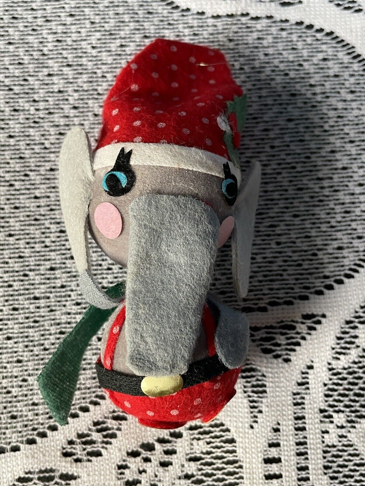 Vintage Flocked Felt Elephant Christmas Ornament 4”