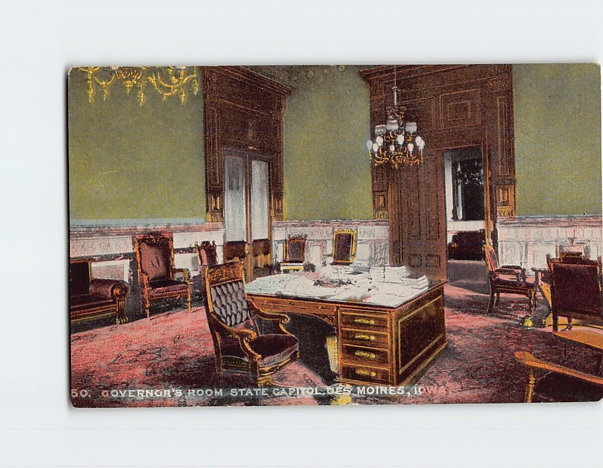 Postcard Governor's Room State Capitol Des Moines, Iowa USA