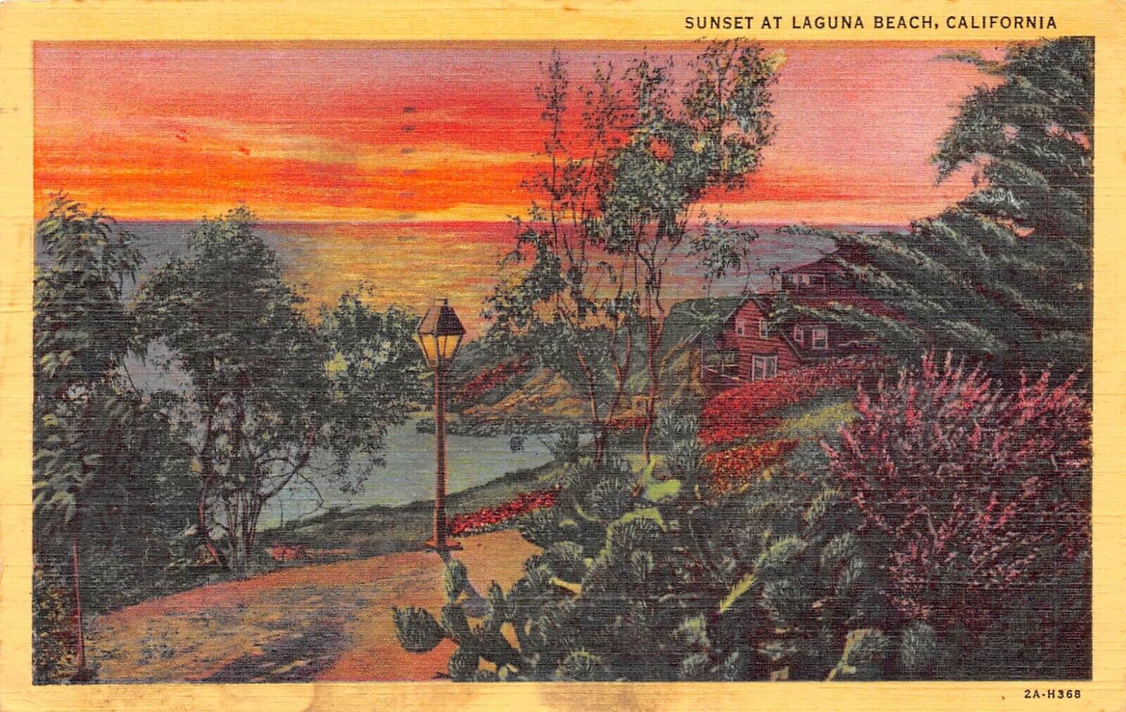 D1842 Sunset at Laguna Beach, CA - 1932 Teich Linen Postcard No. 2A-H368