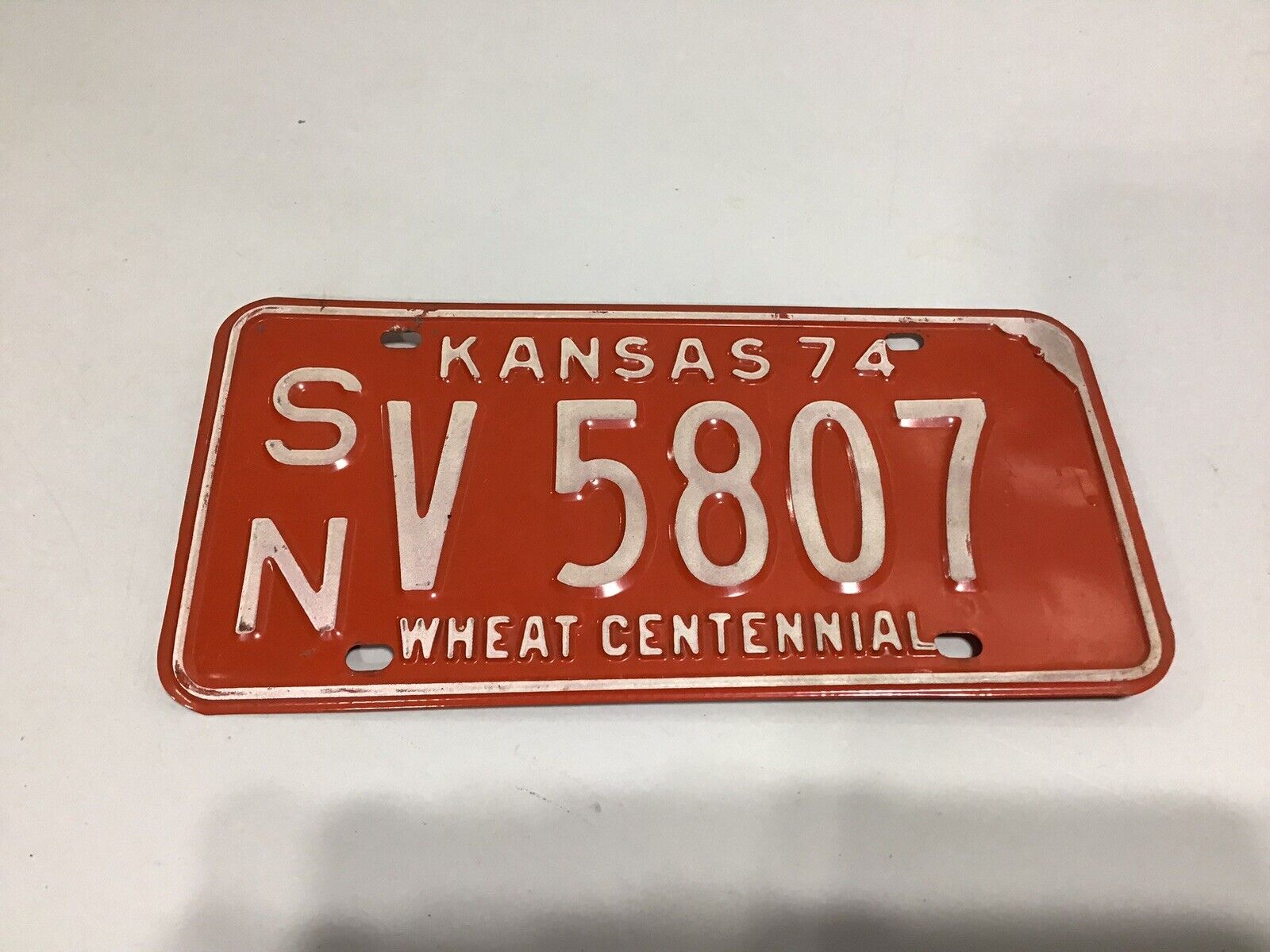 1974 Kansas license plate Shawnee county SN tag# V 5807