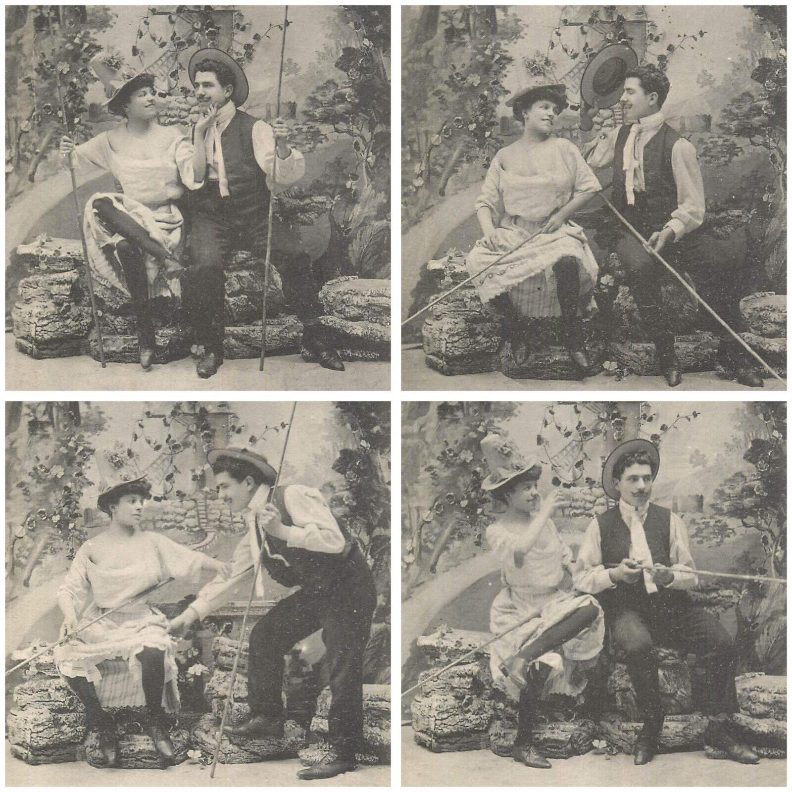 Set of 4 vintage postcards romantic lovers love idill scenes