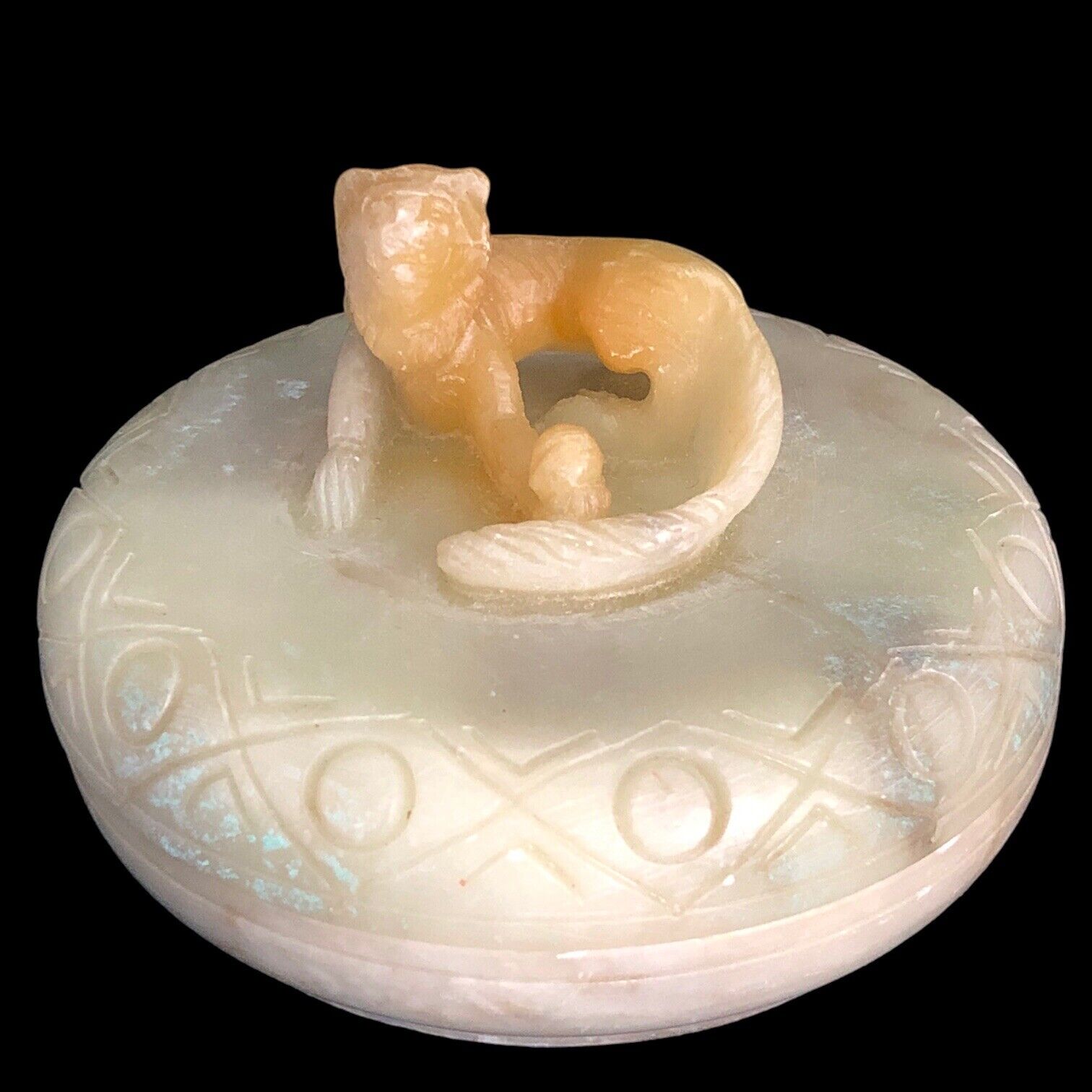 Chinese Carved Stone Trinket Dish Figural Animal Lid JCI Handmade