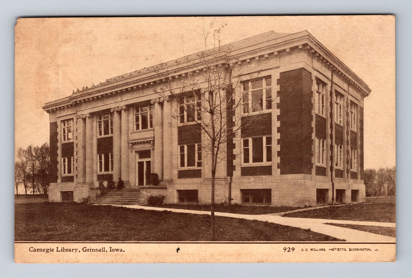 Grinnell IA-Iowa, Panoramic View Carnegie Library Antique Vintage c1910 Postcard