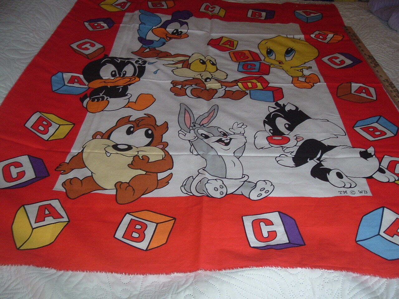 Vtg 1994 Warner Brothers Baby ABC\'s Loony Tunes Fabric Quilt Panel 35x46 #PB8