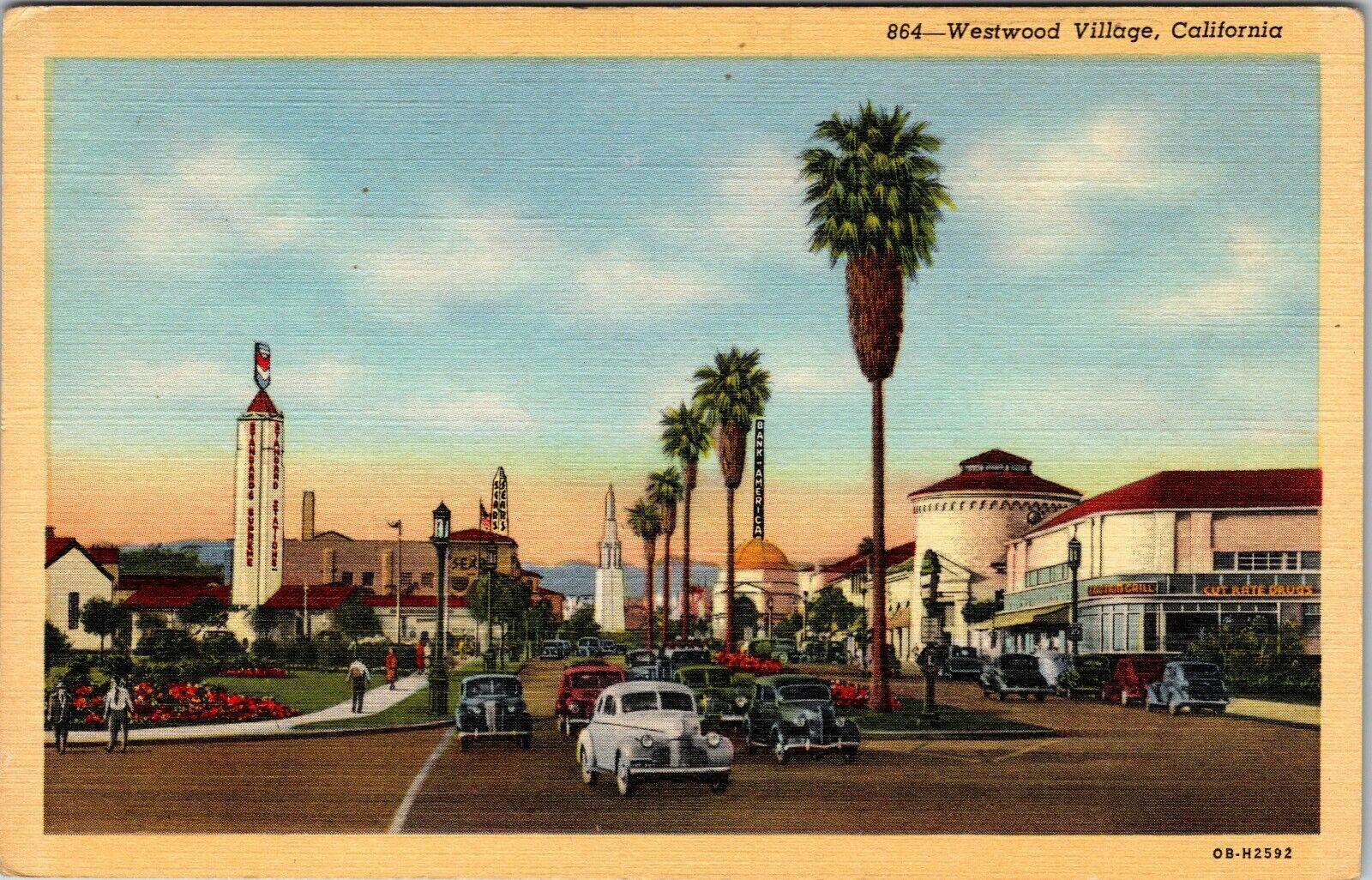 Westwood Village California Street Scene Old Cars Antique Postcard 1930-1945