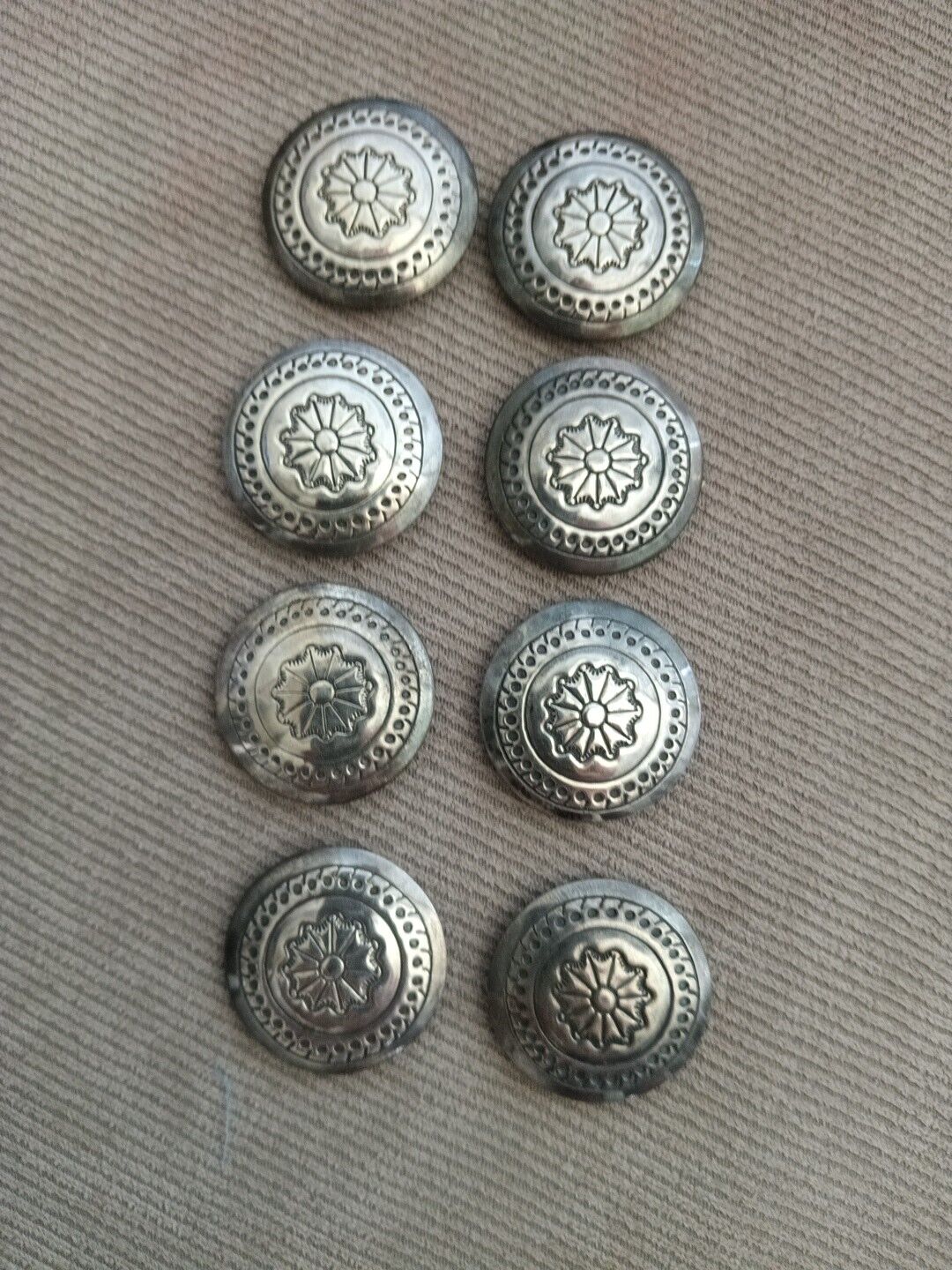 Vintage Lot of 8 SOUTHWEST Style Button Covers Silver Tone Jewelry 1  1/8\