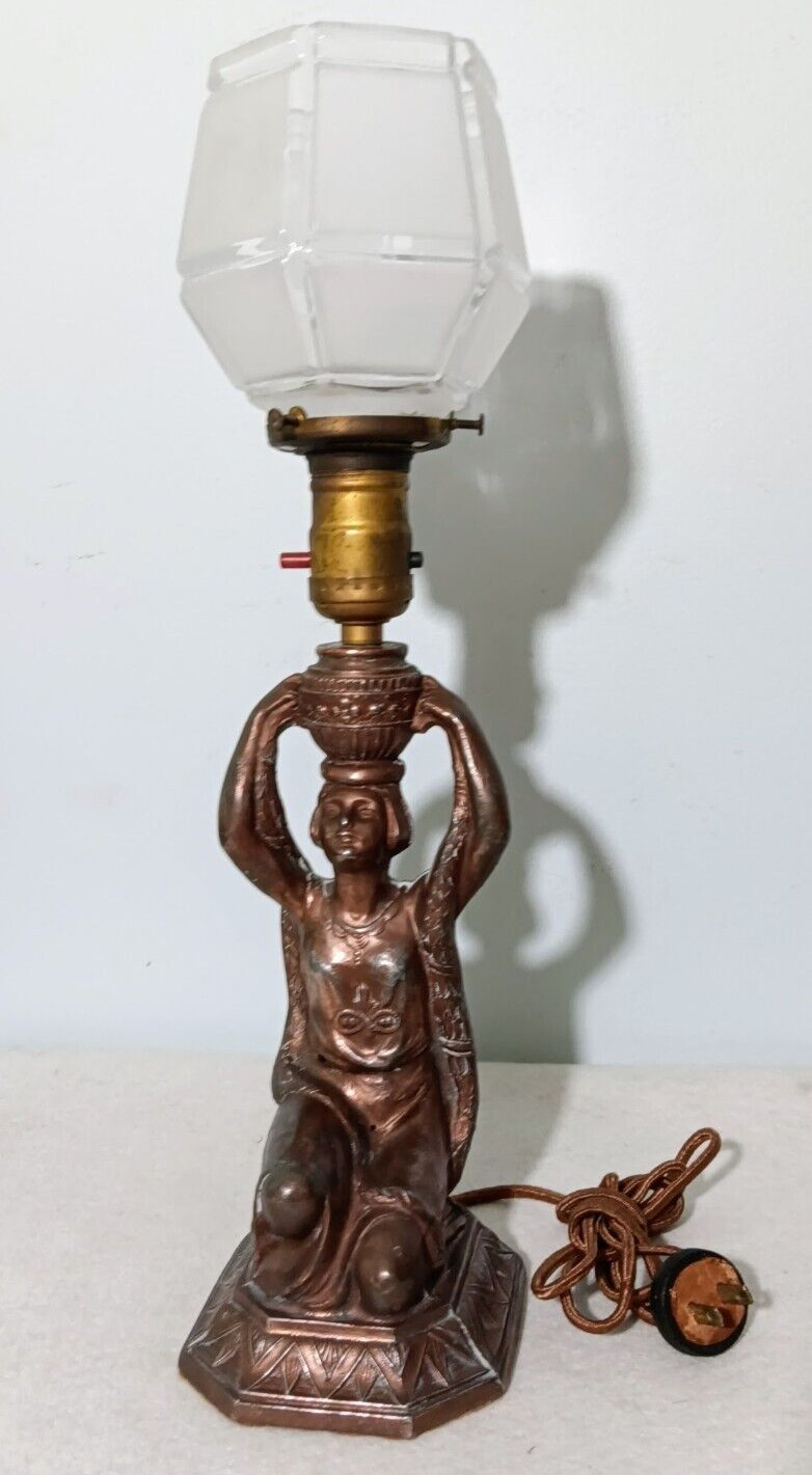 Antique Art Deco Egyptian Revival Patinated Spelter Lamp
