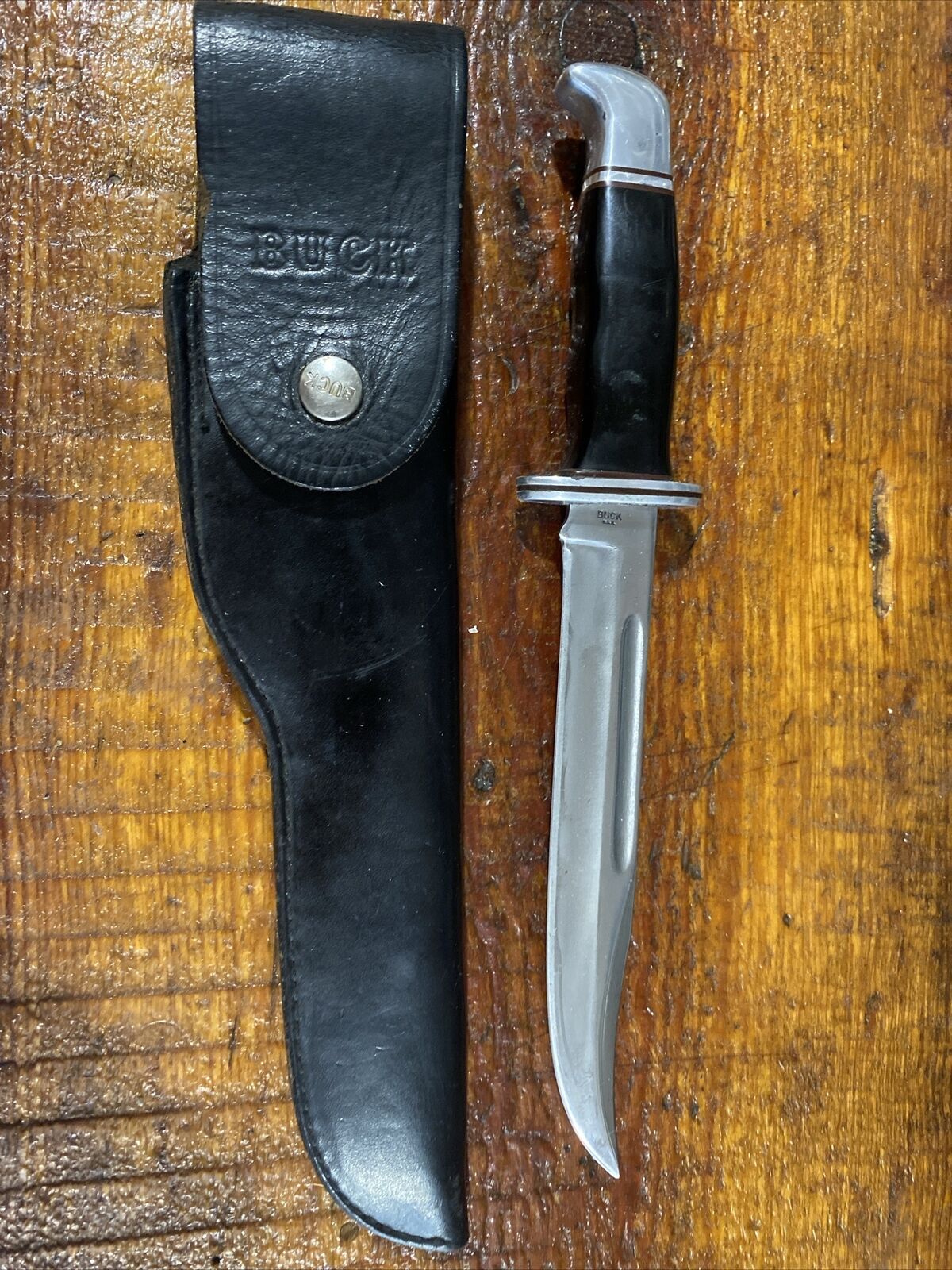 BUCK 120 GENERAL KNIFE INVERTED 2 LINE STAMP 1967-1972 W/ SHEATH USA