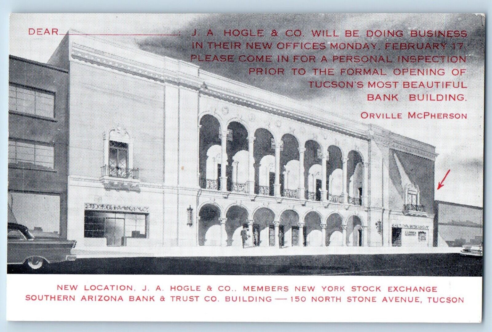 Tucson Arizona Postcard New York Stock Exchange Bank Building North Stone c1940