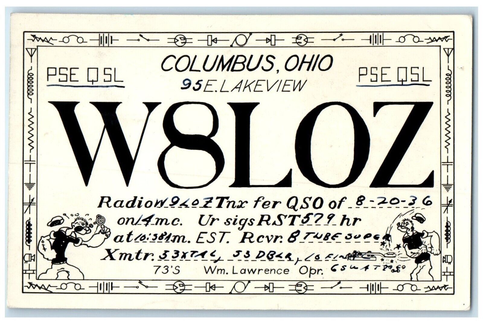 1936 QSL Ham Radio W8LOZ Columbus Ohio OH RPPC Photo Posted Vintage Postcard
