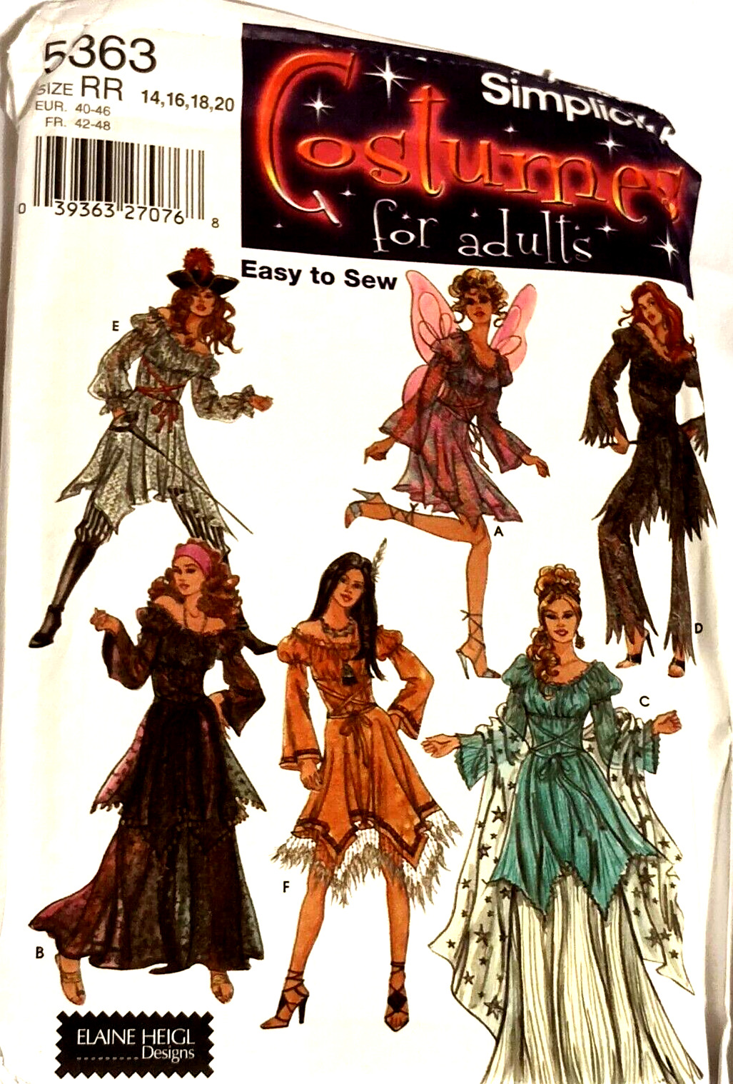 Simplicity 5363 Size 14-20 Sewing Pattern UNCUT Costumes Fairy Pirate Indian