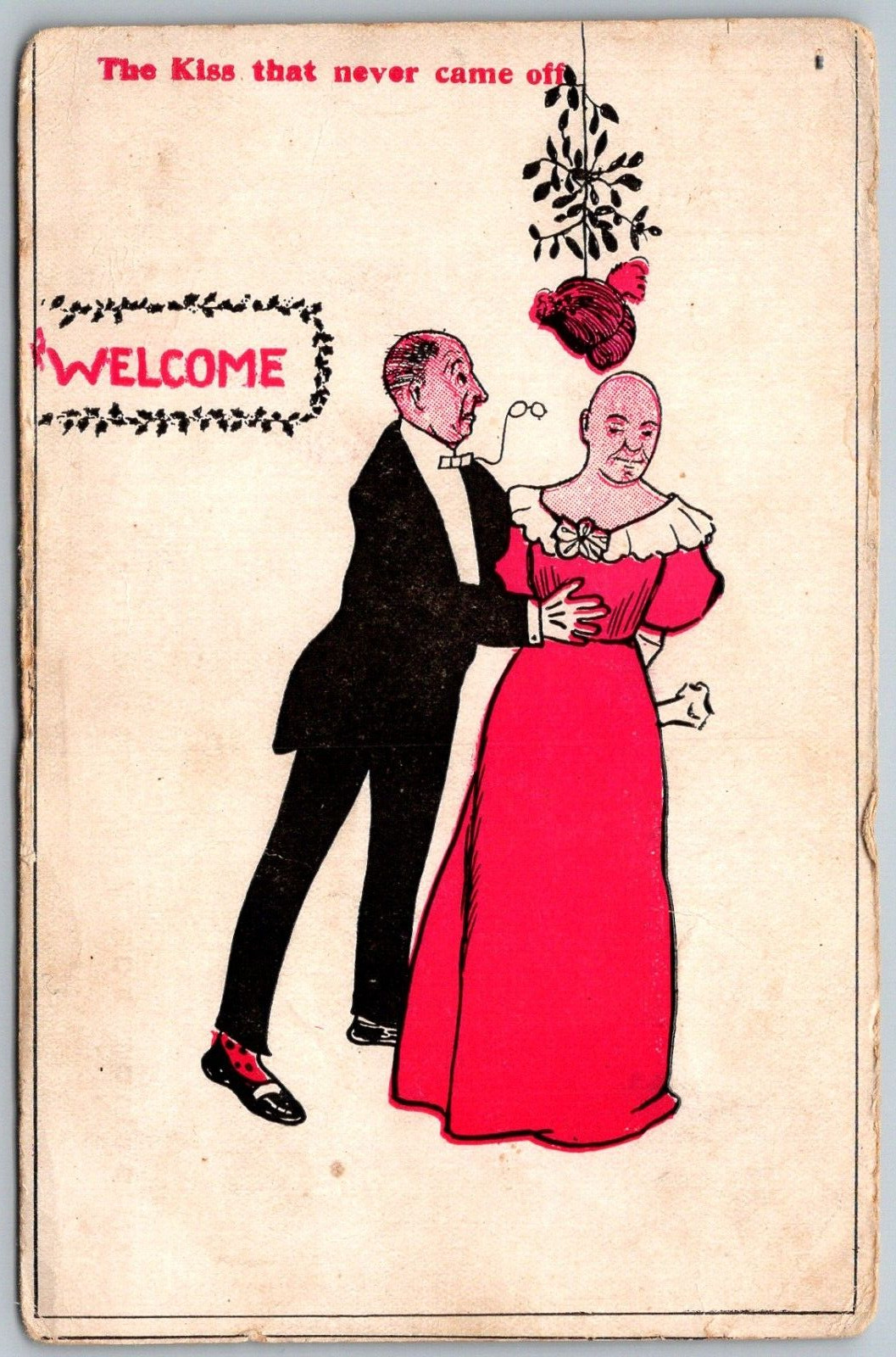 c1905 Cross Dressing Humor Comic Postcard Man Suit Another In Dress and Wig