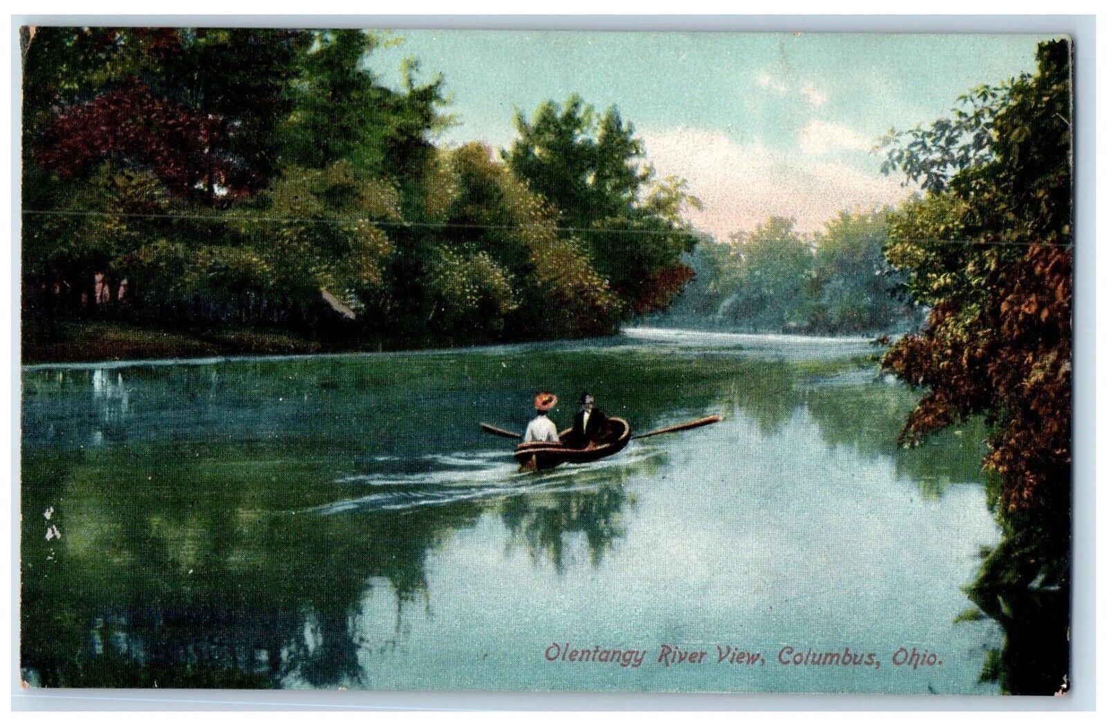 Olentangy River View Boat Sailing Scene Columbus Ohio OH Vintage Postcard