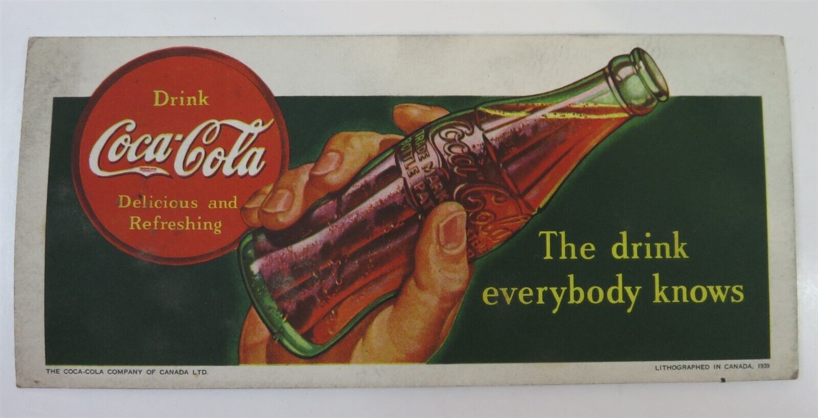 VINTAGE 1939 THE DRINK EVERYBODY KNOWS DRINK COCA-COLA AD BLOTTER     (INV39909)