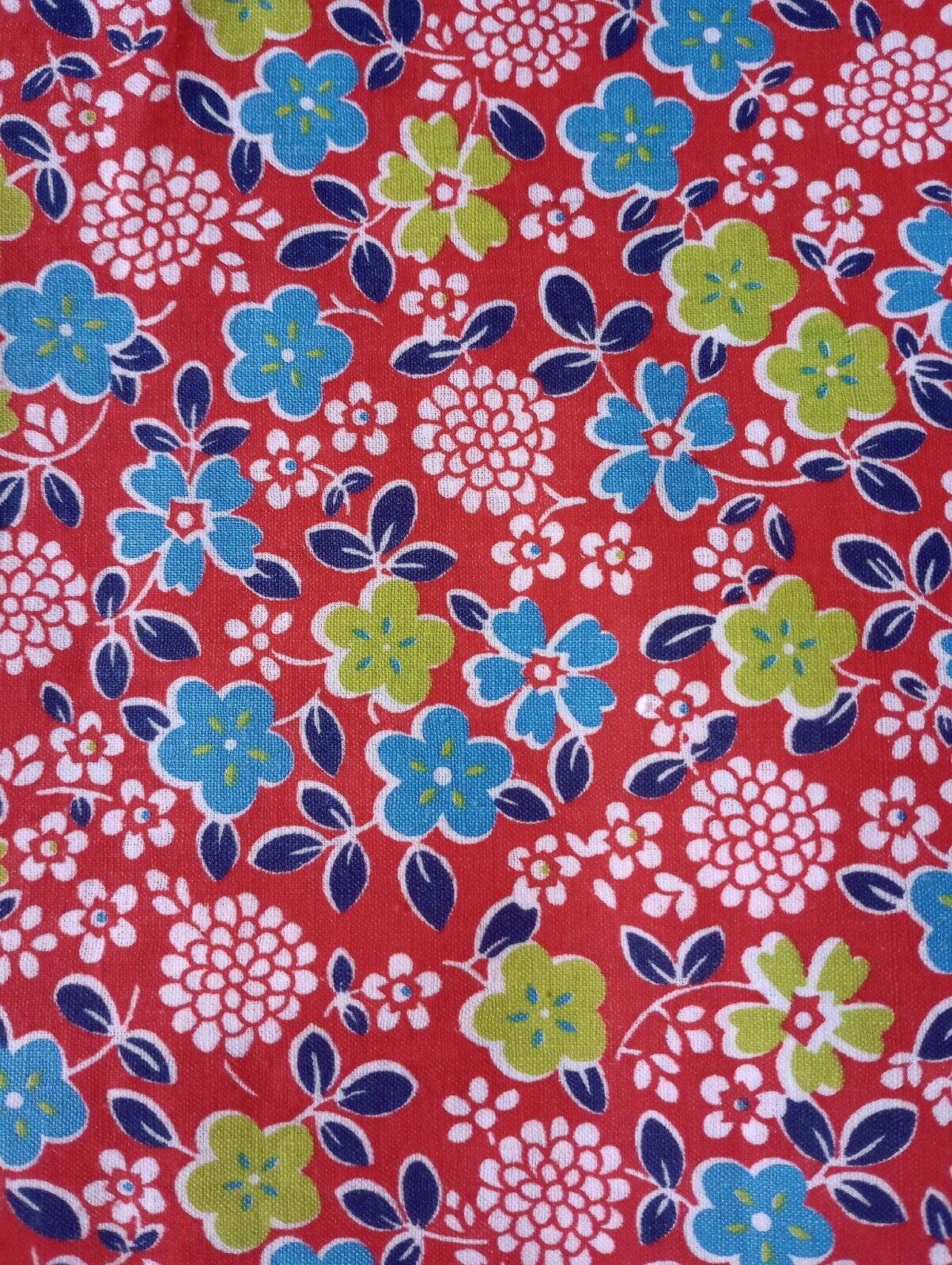 Vintage 30s 40s FABRIC 34.5 Wide Blue Green Flowers Quilting Fabric Red BHTY