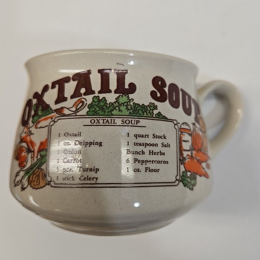 VTG Oxtail Soup Recipe Mug Cup 3 Inches Tall Mug Bowl Kitsch Retro Soup