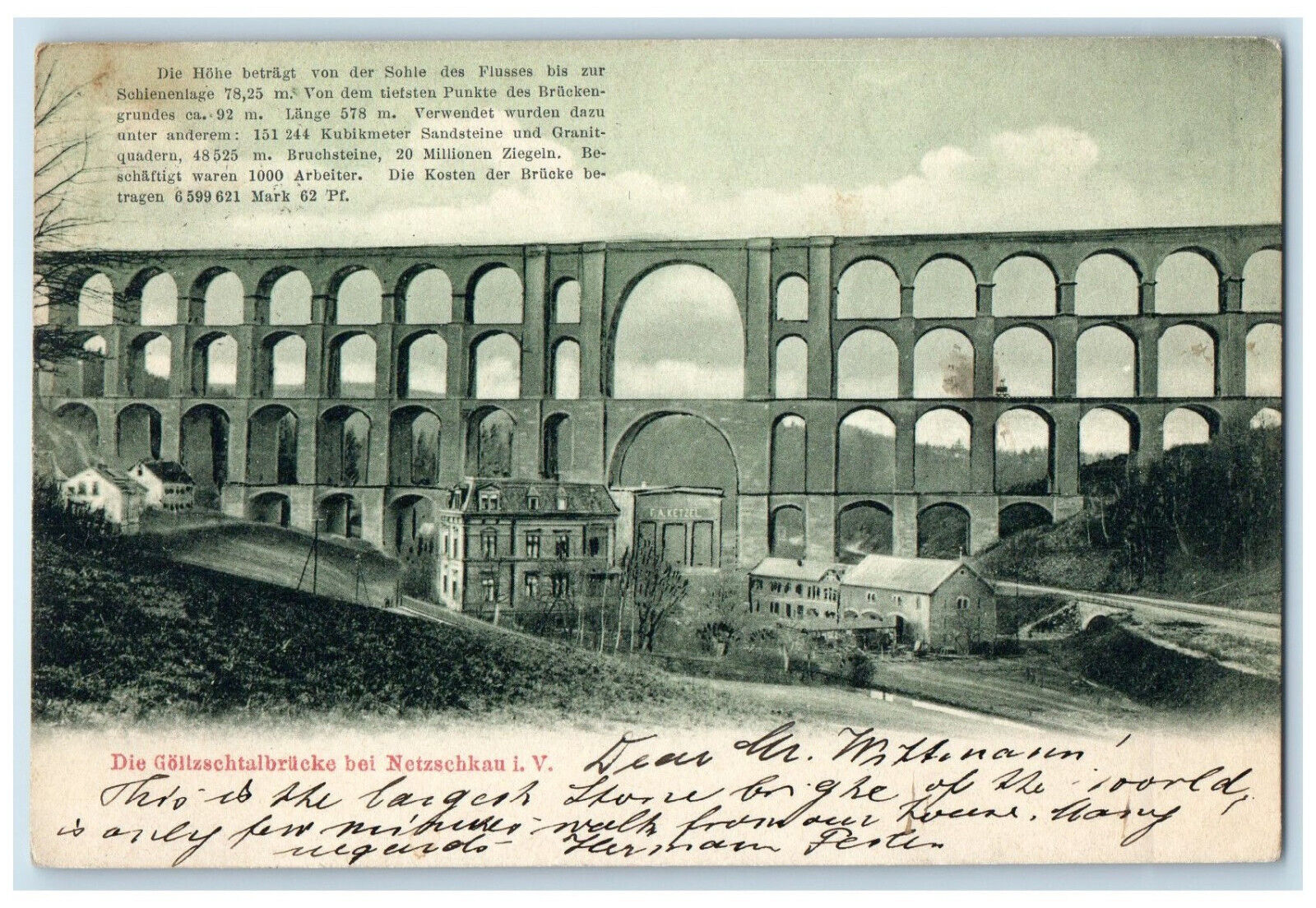 c1905 The Goltzschtal Bridge Near Netzschkau Germany Posted Postcard