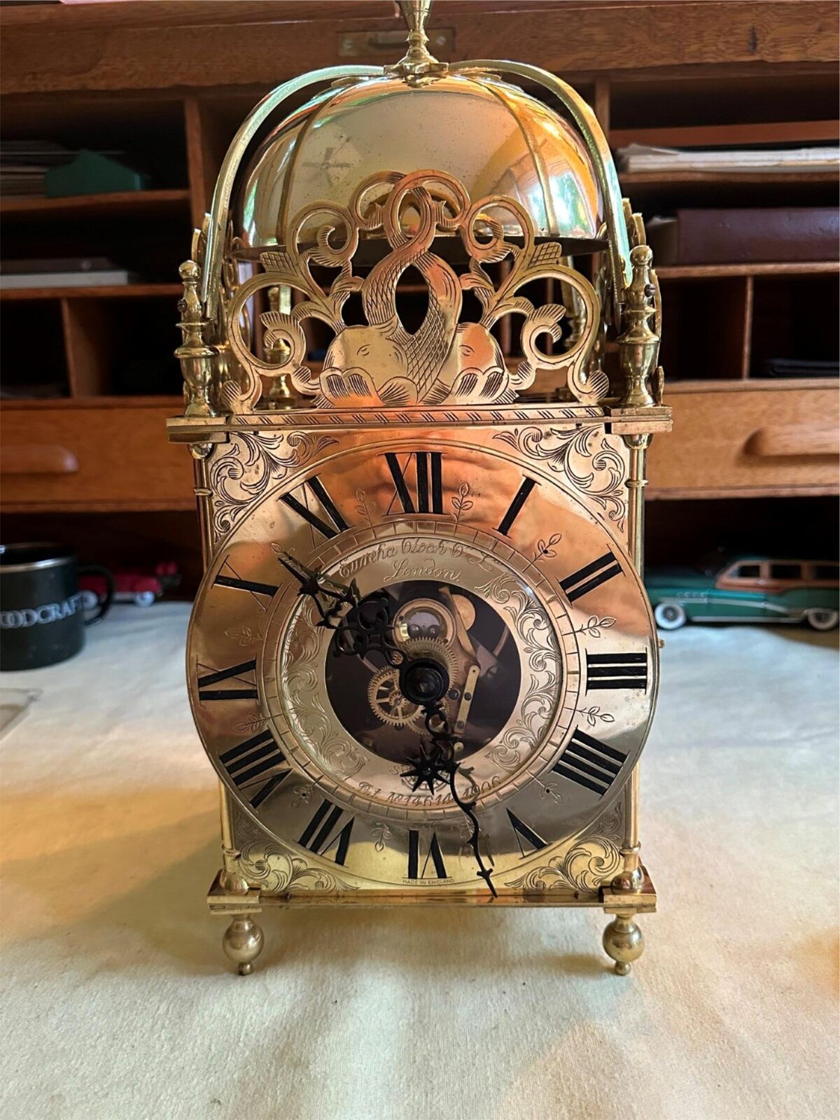 Very Rare Eureka Brass Cromwellian Lantern Clock Serial # 2201 Running