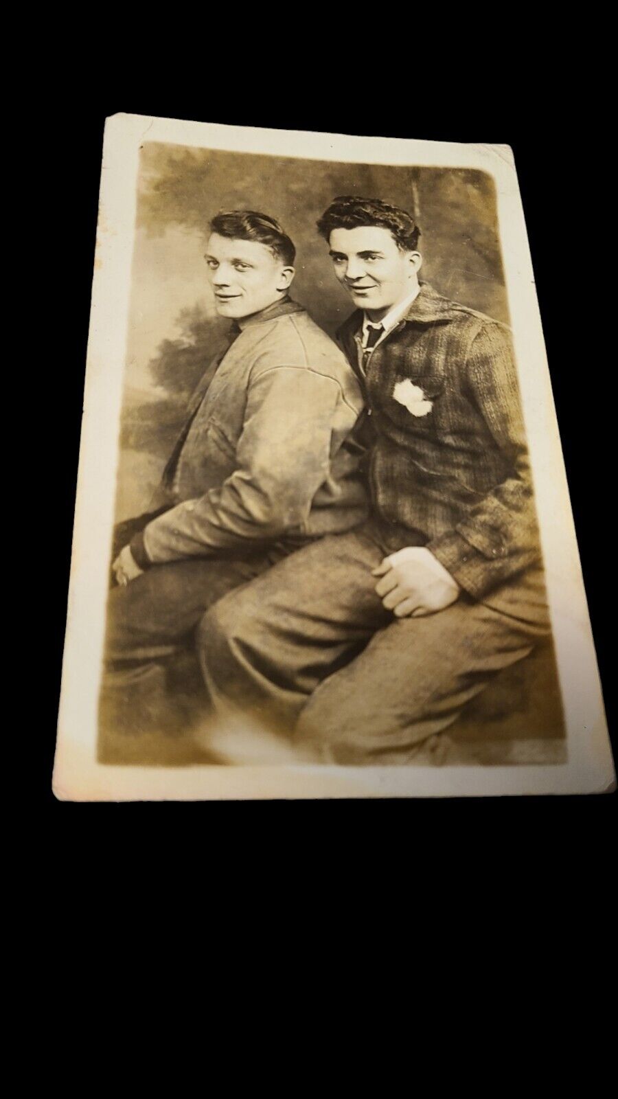 Antique Real Photo Postcard RPPC Two Young Gentlemen