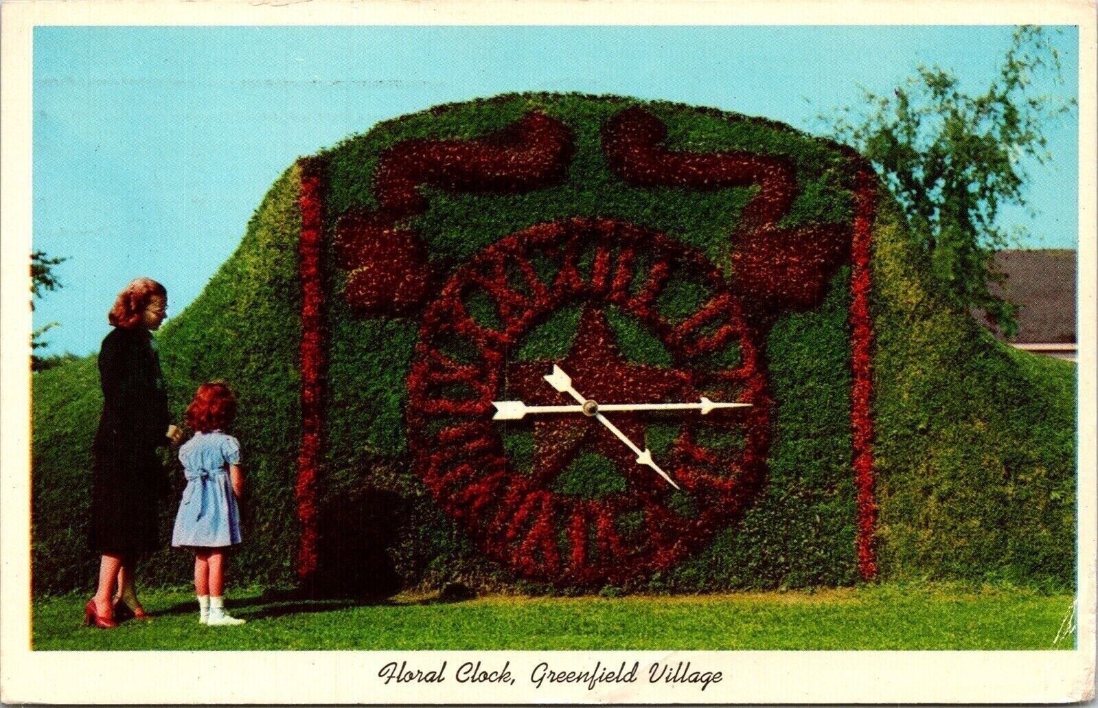 Floral Clock Greenfield Village WB Postcard PM Clean Cancel WOB Note VTG 3c