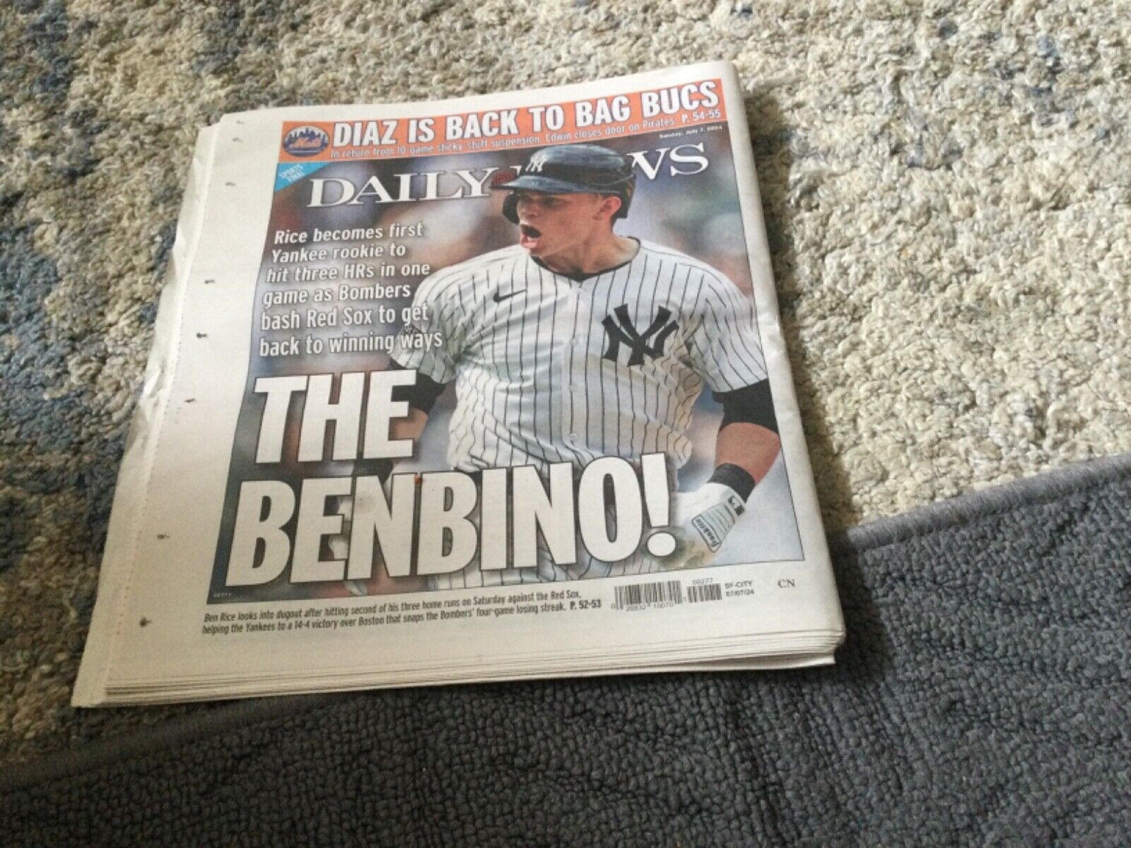 Daily News-07/07/24-BEN RICE-THE BENBINO(7RBI/3HRS)YANKEES/MLB-fold in half