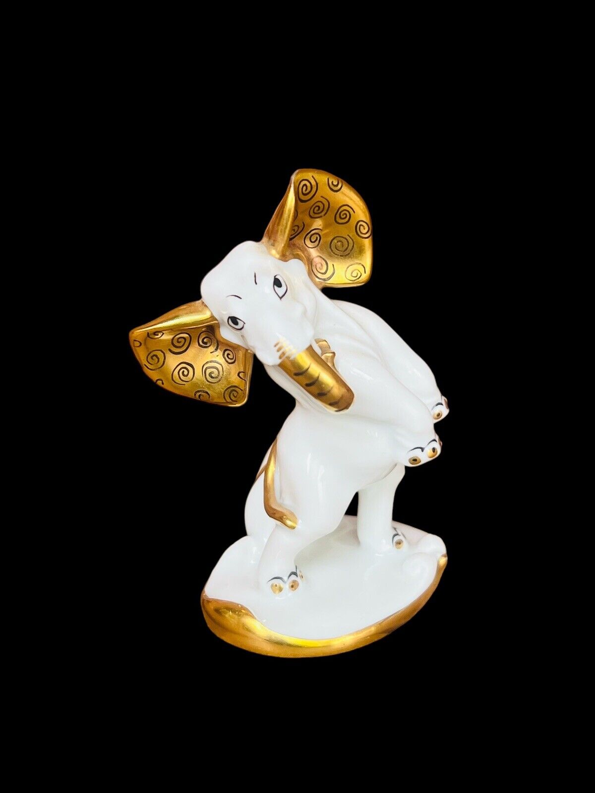 Rare Augarten Wien Fine Porcelain White Gold Elephant Figurine