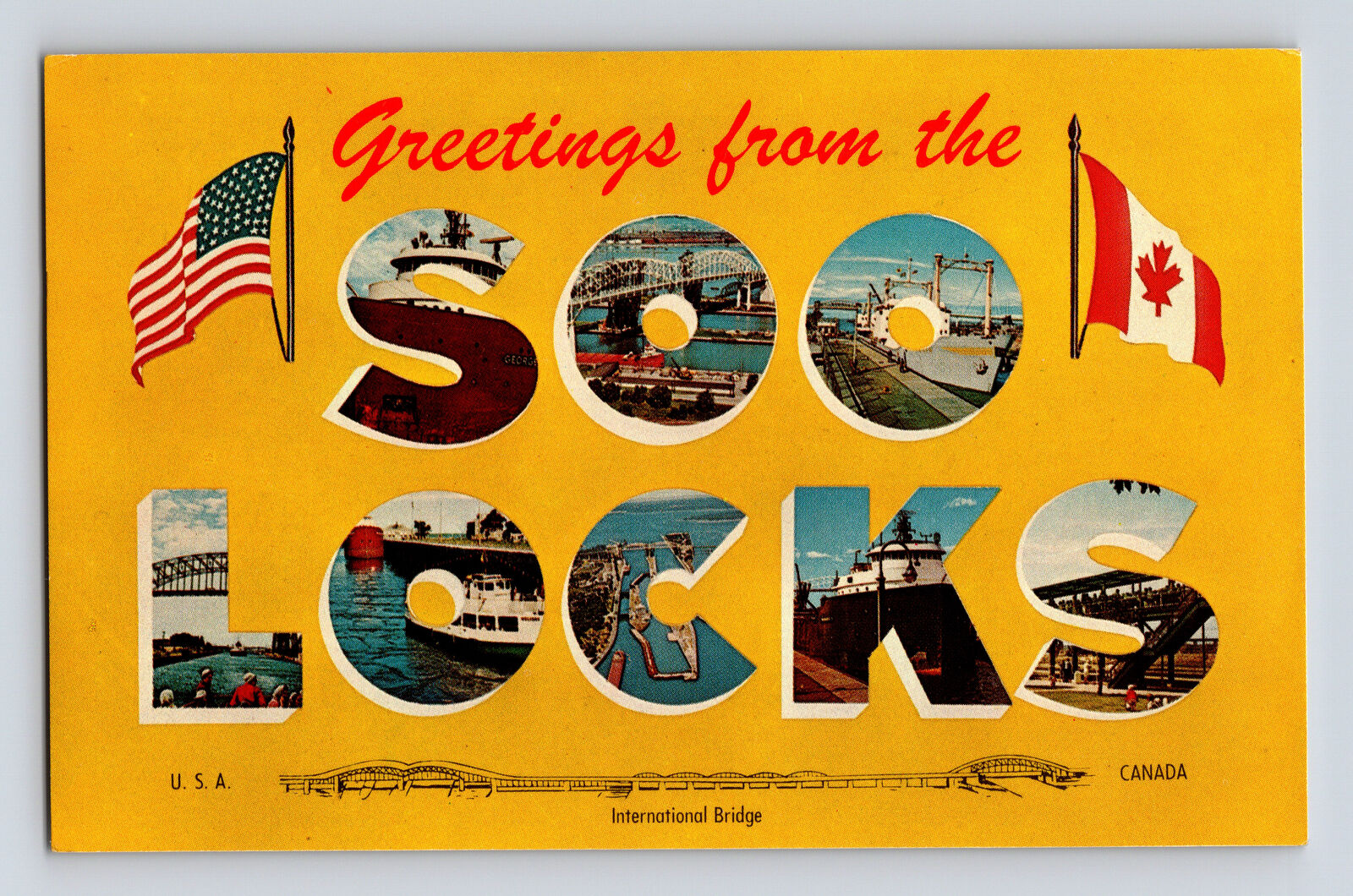 c1968 Big Letter Multi-View Greetings from Soo Locks Michigan MI Postcard