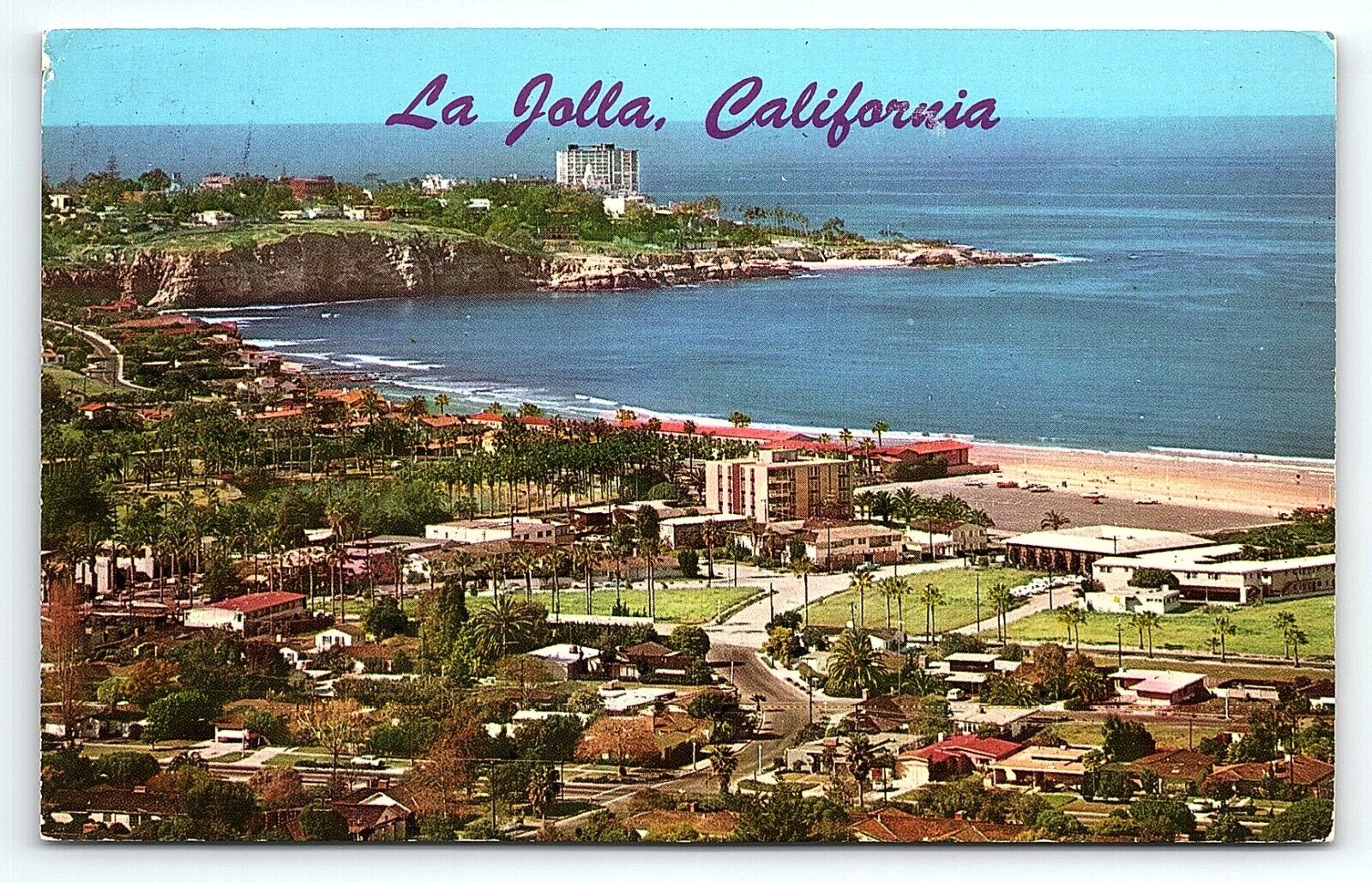 1960s LA JOLLA CALIFORNIA AERIAL VIEW CURTEICHCOLOR POSTCARD P3501