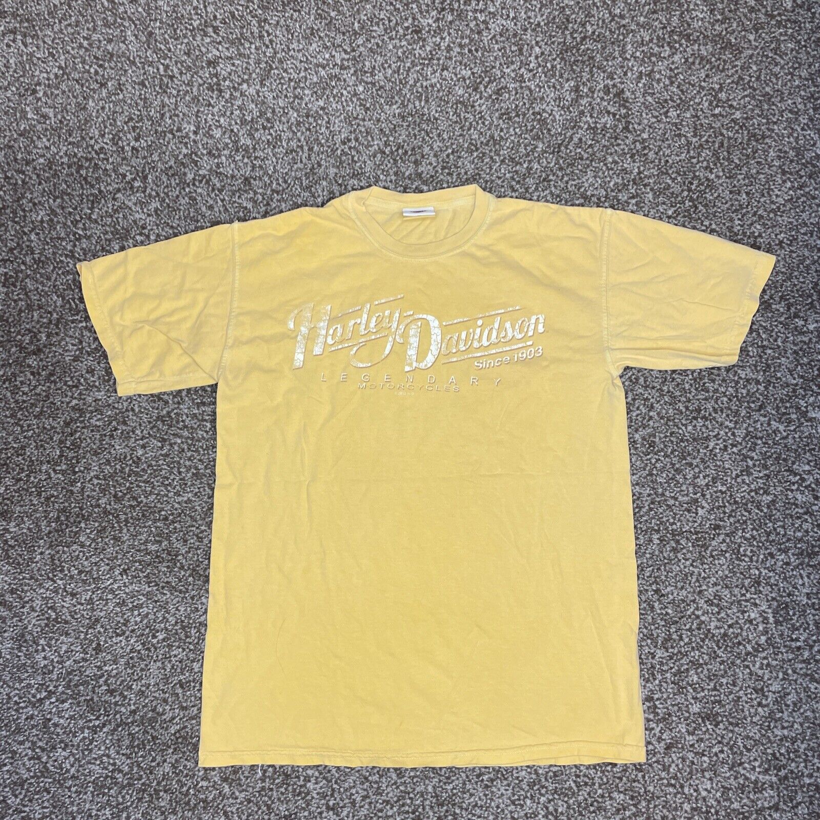 Harley Davidson T Shirt Mens Medium Yellow Ohio Comfort Colors RK Stratman 2002