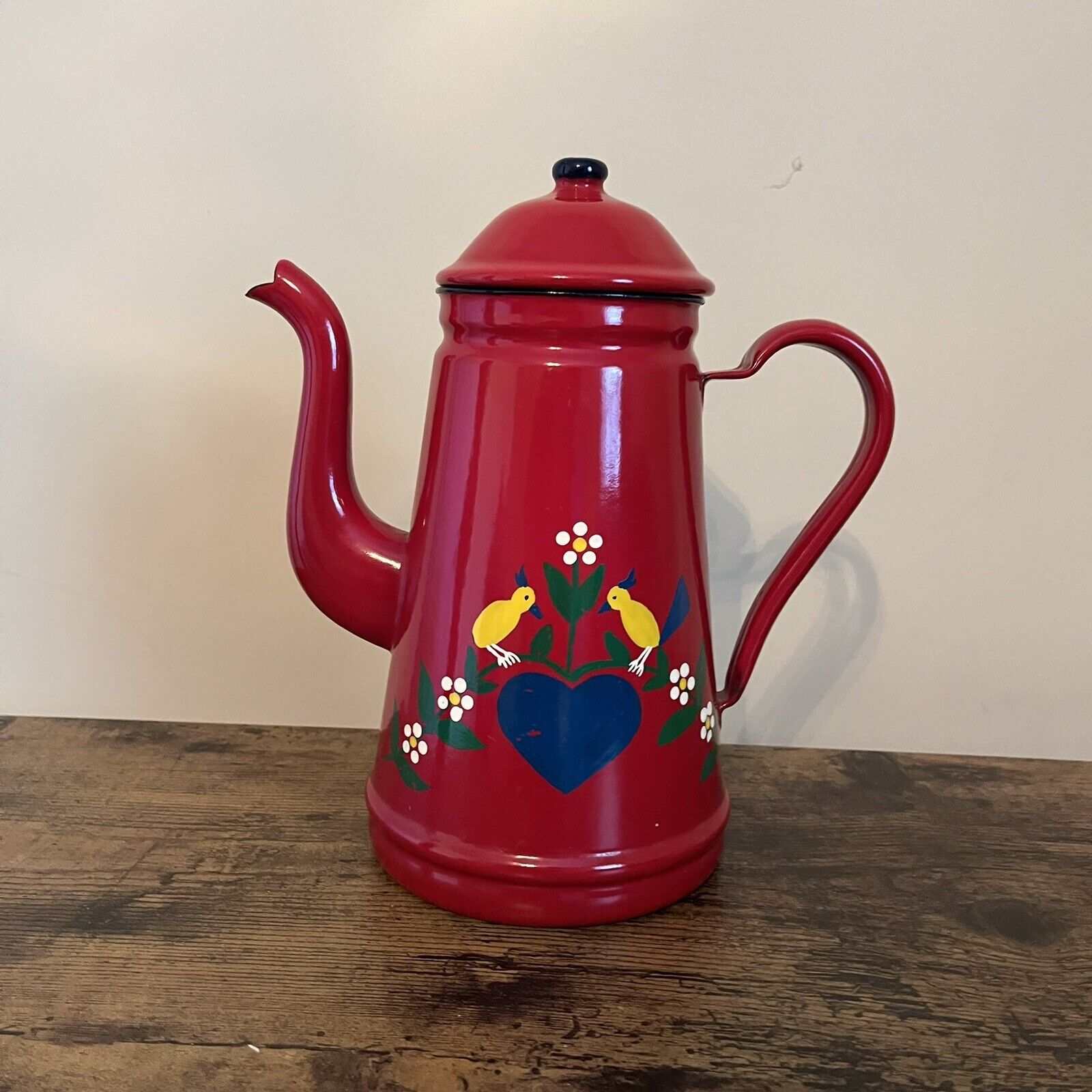Vintage Red Enamelware Coffee Pot
