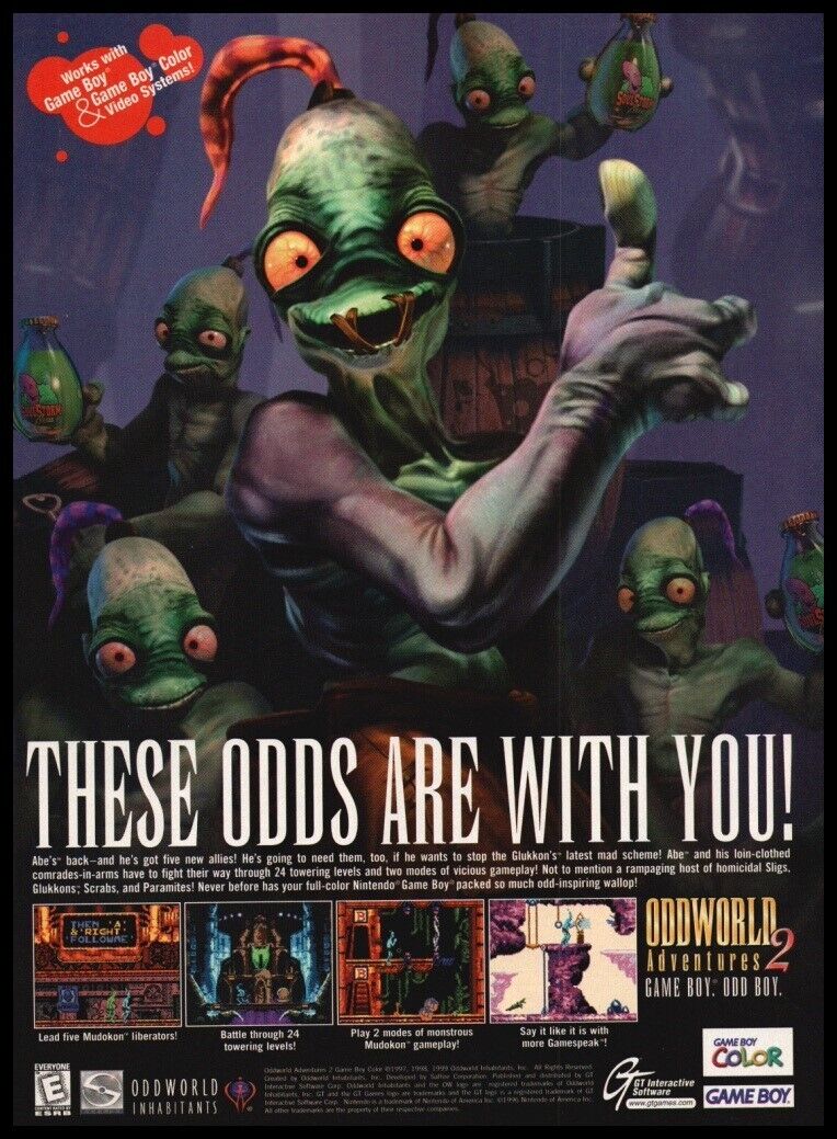 Odd World 2 1999 Nintendo-print ad / mini-poster-Game room,man cave art décor 2