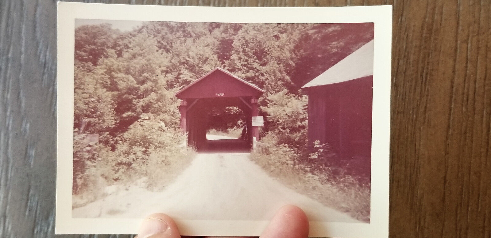 Vintage Photograph: COVERED BRIDGE Red, Wood Unknown Place 5\