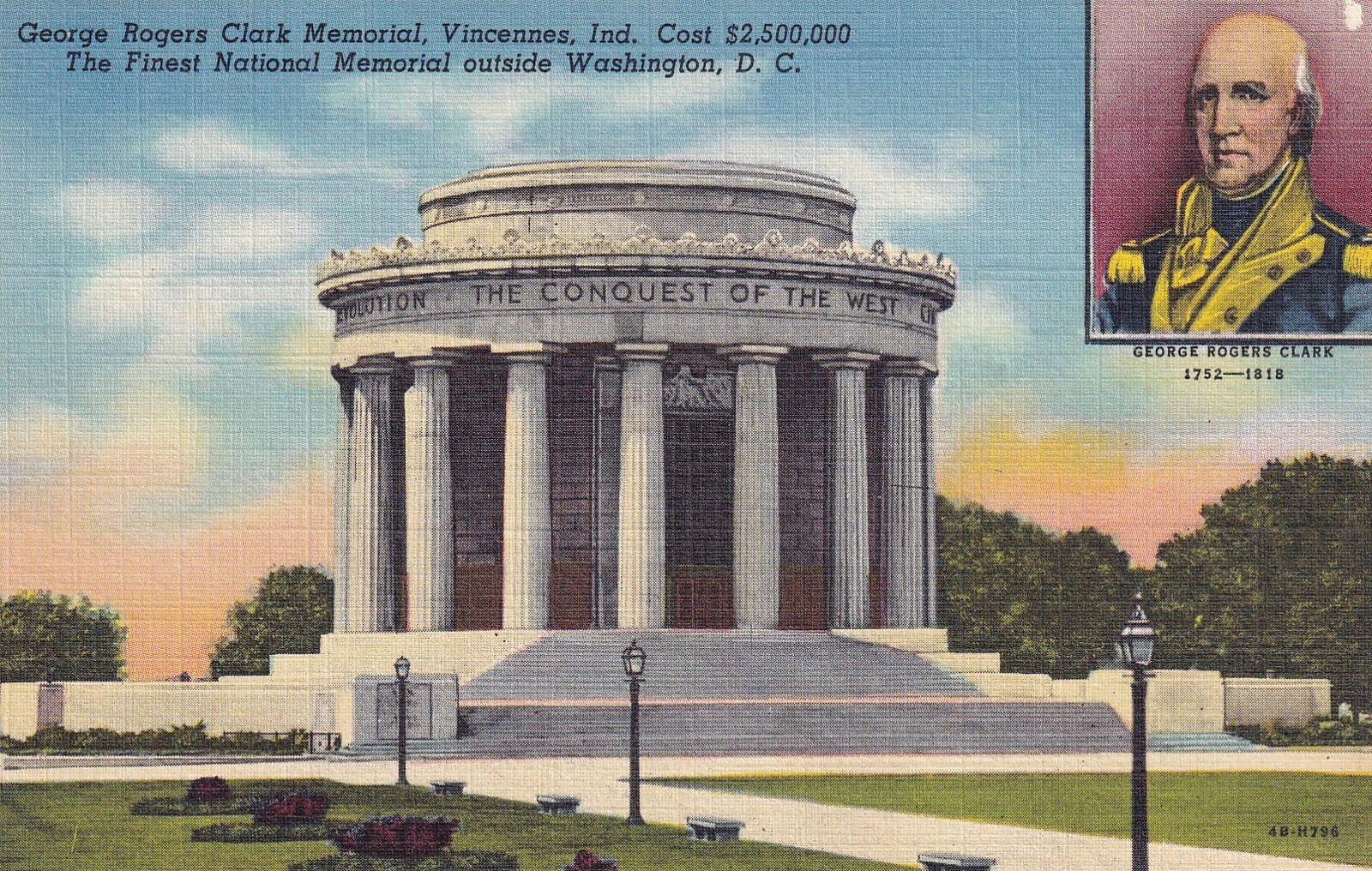 Vincennes Indiana George Rogers Clark Memorial American Revolution Postcard C43