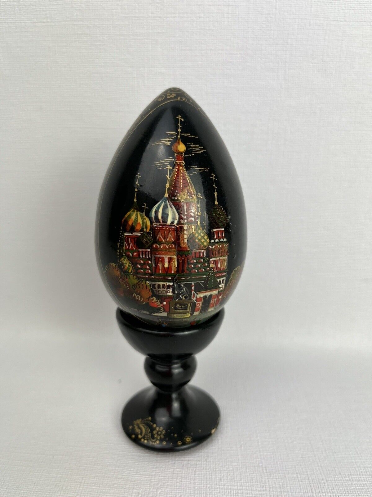 Beautiful Russian Hand-Painted Egg W/stand  ~ St. Basils Cathedral