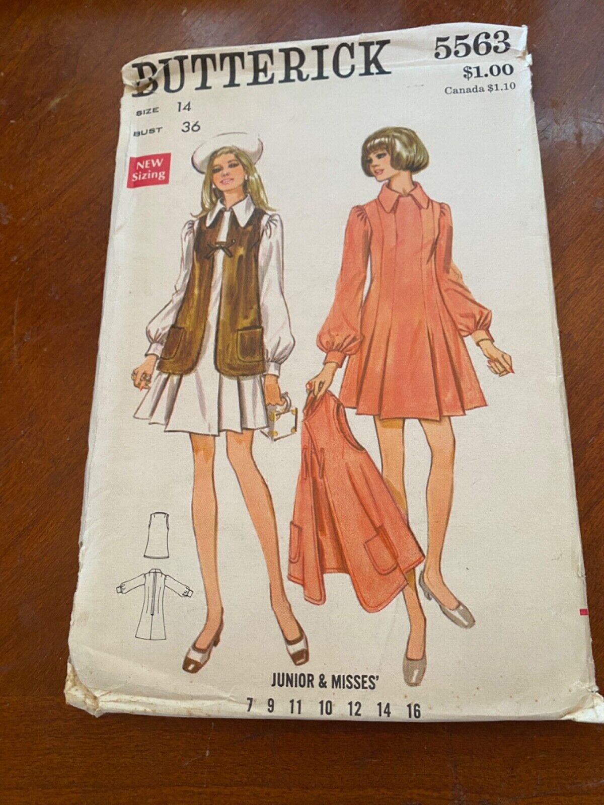 Butterick 5563 Vintage Sewing Pattern size 7-16 Junior Misses dress jacket UNCUT