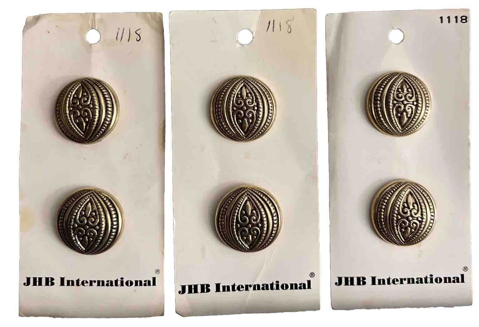 JHB International Vintage Metal Buttons Set Of 6 Gold Tone 95196 Novelty 7/8”