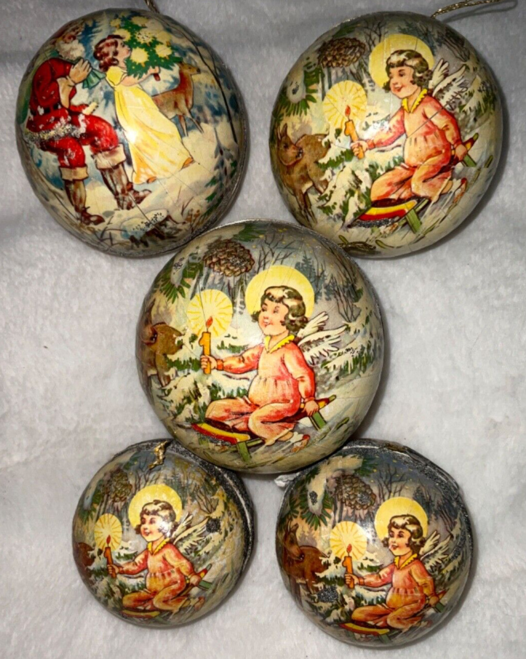 1956 K S Adler Christmas Paper Mache Candy Container Ornaments Lot of 6 P2