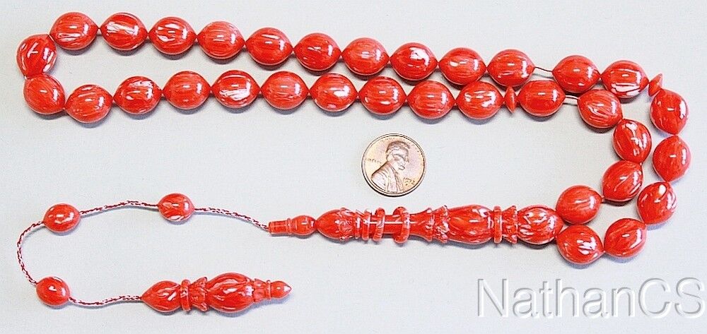 Prayer Beads Tesbih  Red and White Vintage Galalith - Unique - XXR  Collector's