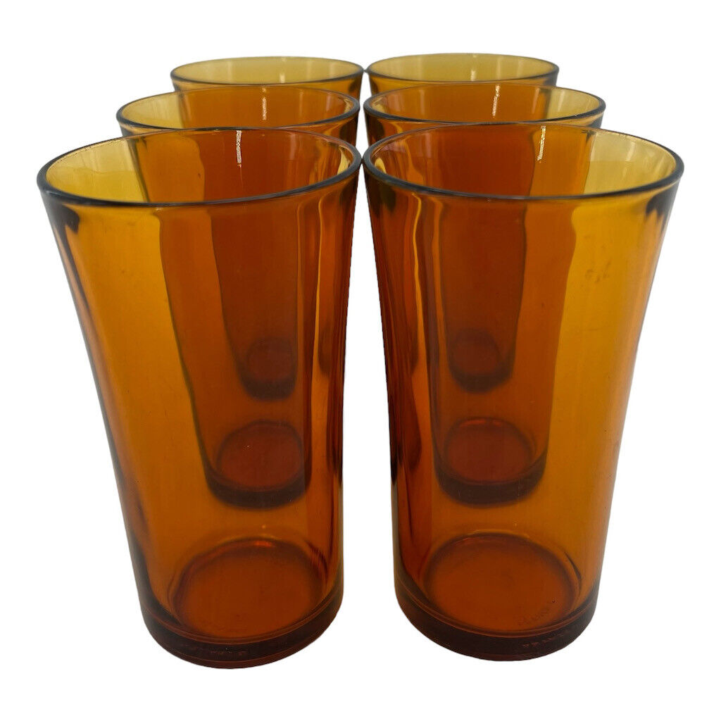 6 Vintage Duralex Amber Vereco Tumblers Made in France 5 Inch MCM