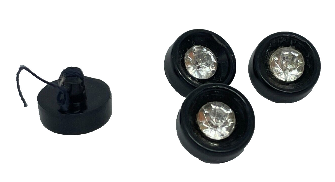 4 Vintage Antique Crystal Plastic Shank Black Buttons Rhinestone 12.6mm, 0.5\
