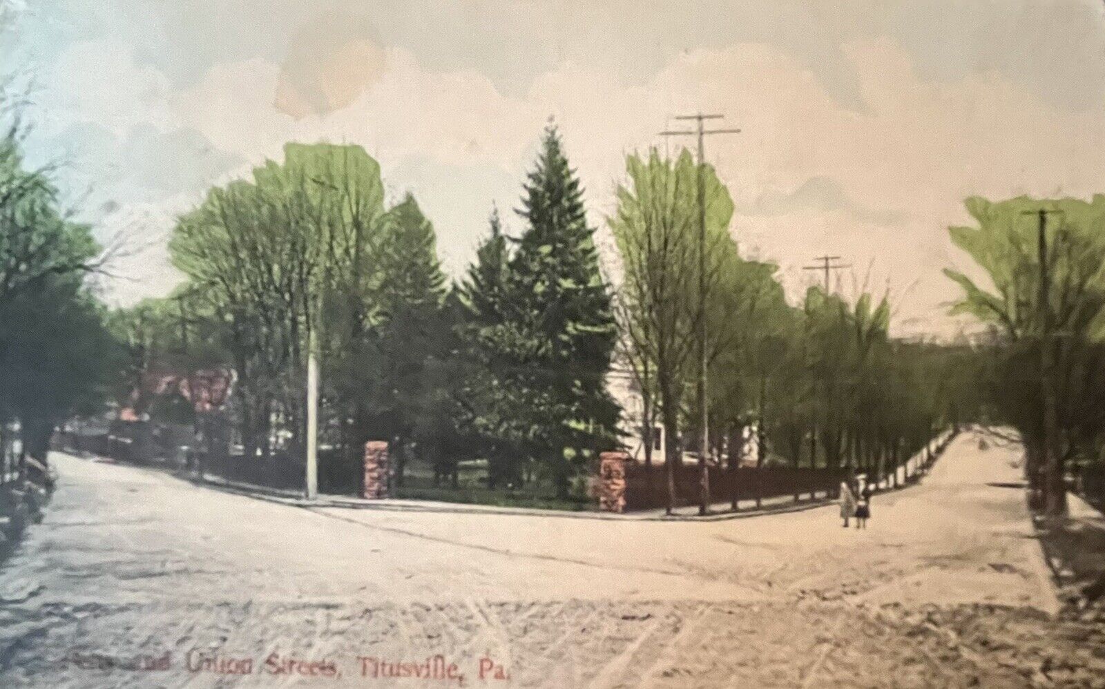 Postcard Antique Vintage Perry and Onion Streets,Titusville,PA  RPPC 1908 Stampe