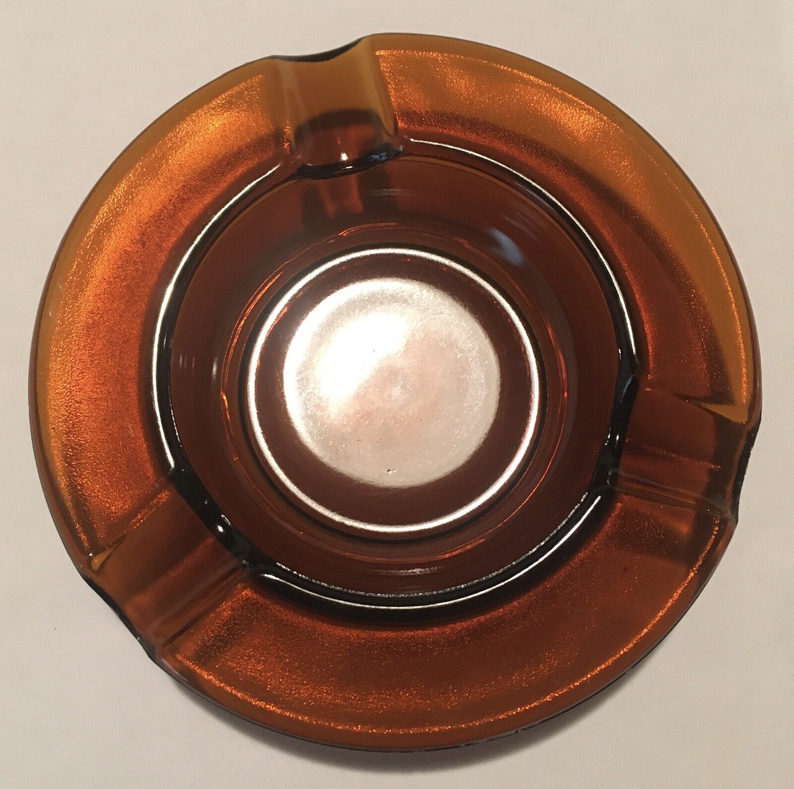 Dark Amber Glass 5.5” Round Small Ashtray Smoking Decor Mid-Century 3 Slots