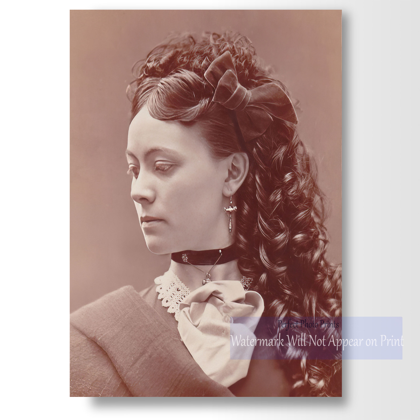 Victorian Elegance - Exquisite Woman, Choker Necklace, Earrings, Photo Print