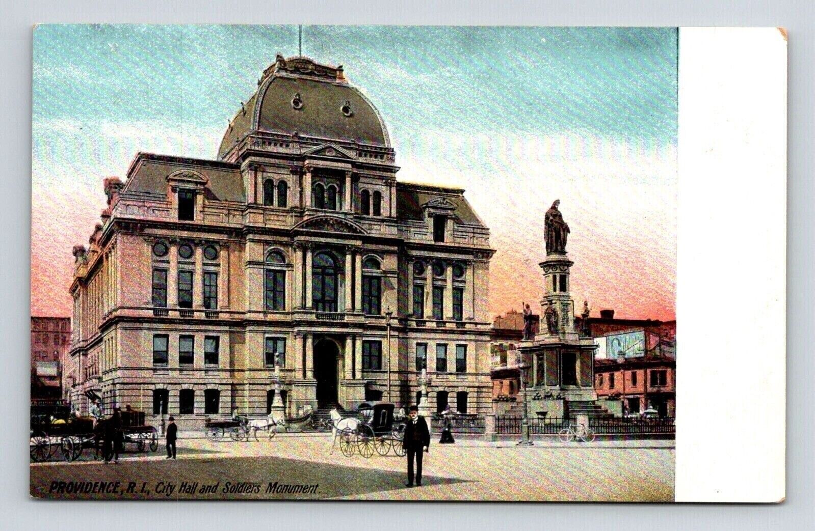 Providence RI Rhode Island City Hall Soliders Monument Antique Postcard UNP UDB