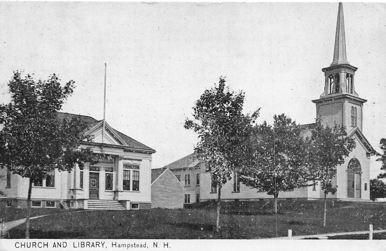 Postcard - Hampstead, New Hampshire, Church & Library - C. 1910