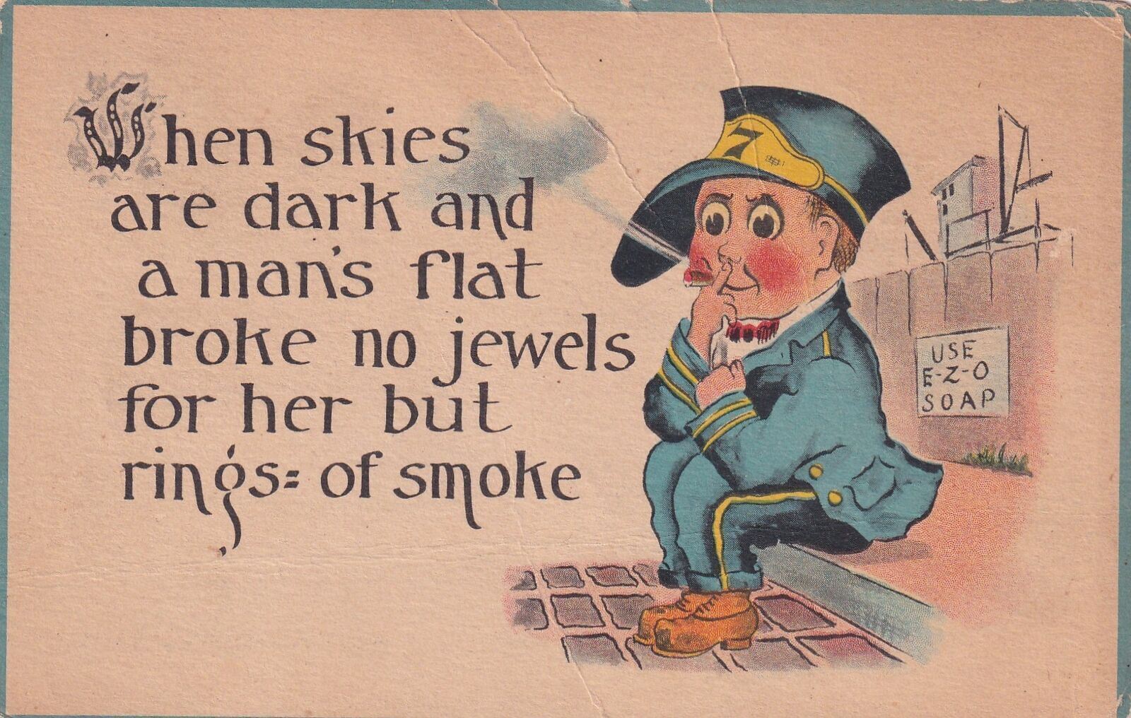 A Man\'s Flat Broke No Jewels For Her But Rings Of Smoke 1913 Lyndon Postcard C10