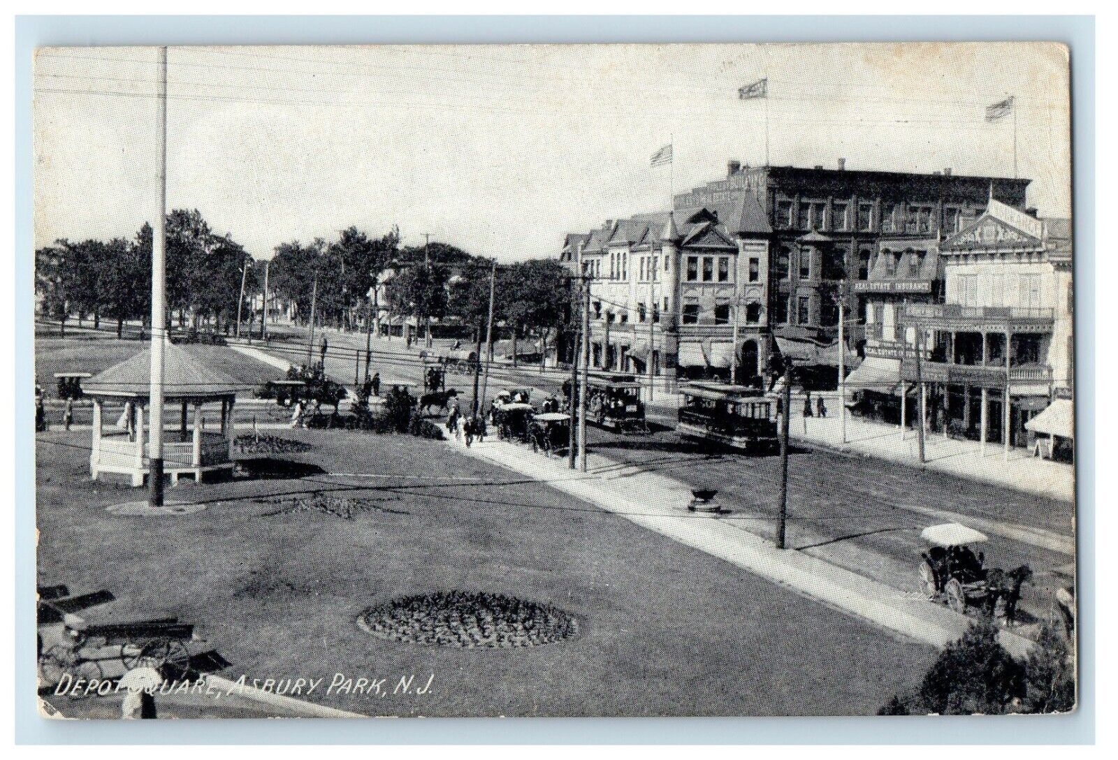 c1910\'s Depot Station Trolley Square Asbury Park New Jersey NJ Antique Postcard